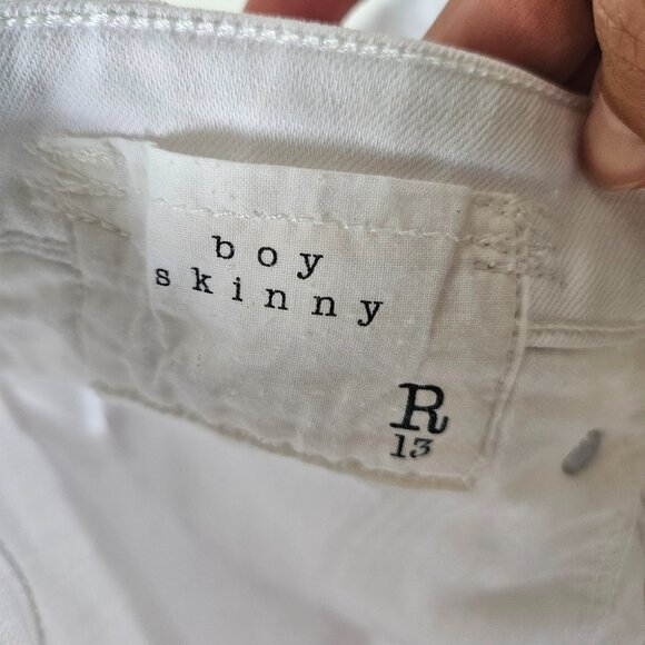 R13 Mid Rise Boy Skinny Jeans -  White SZ 26 Designer Luxury Denim Italy - Picture 10 of 12